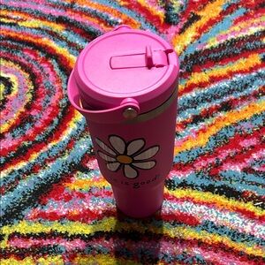 Pink Travel Mug with Daisy Design Life is Good